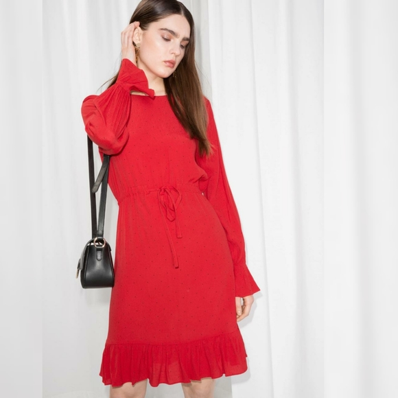 & Other Stories Dresses & Skirts - & Other Stories Red Polka Dot Long Sleeve Dress 10